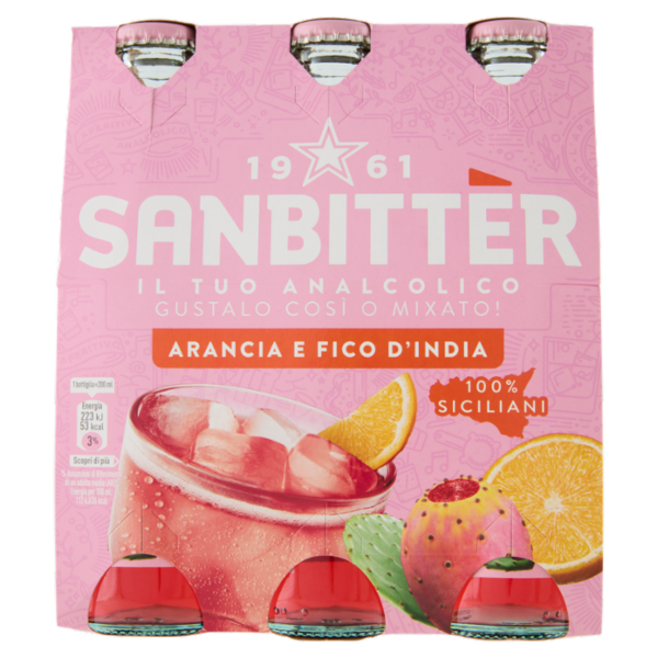 Sanbittèr, Arancia e Fico d'India, Aperitivo Analcolico - 3 x 200ml