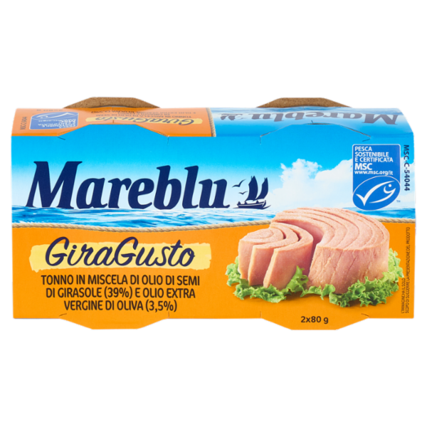 Mareblu GiraGusto Tonno in Miscela di Olio di Semi di Girasole e Olio Extra Vergine di Oliva 2 x 80g