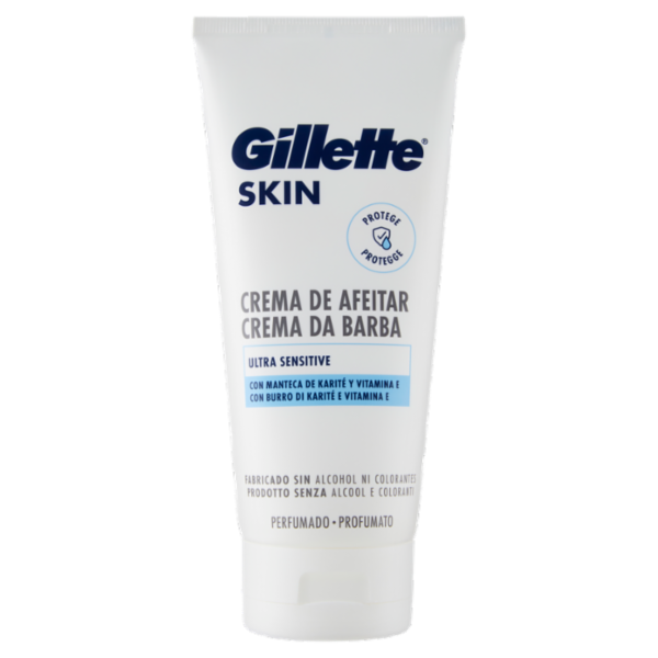 Gillette Crema da Barba da Uomo Skin Ultra Sensitive con Burro di Karité e Vitamina E, 175 ml