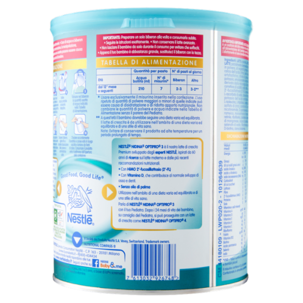 NESTLÉ NIDINA Optipro 3 da 12 mesi Latte di crescita in polvere 800g