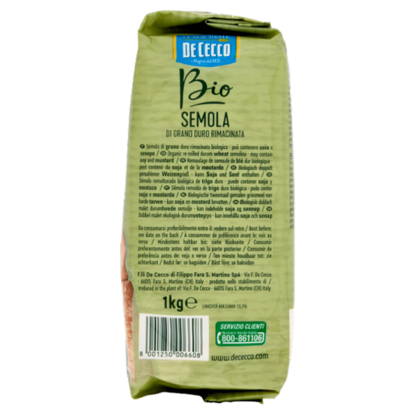 De Cecco Le Macinate Bio Semola di Grano Duro Rimacinata 1 Kg