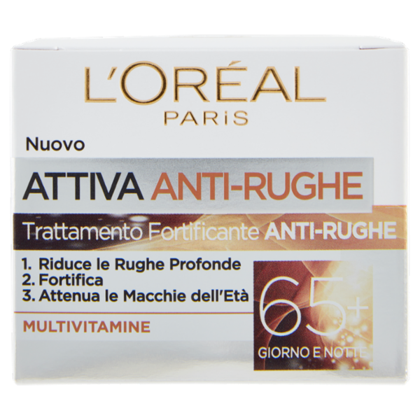 L'Oréal Paris Crema Viso Giorno e Notte Attiva Anti-Rughe, Trattamento Fortificante 65+