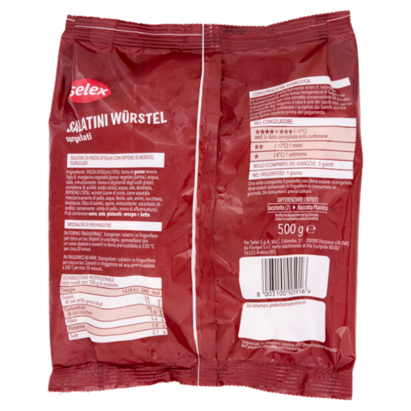 Selex Salatini Rustici ai Wurstel di Pasta Sfoglia Ripieni Surgelati 500 g