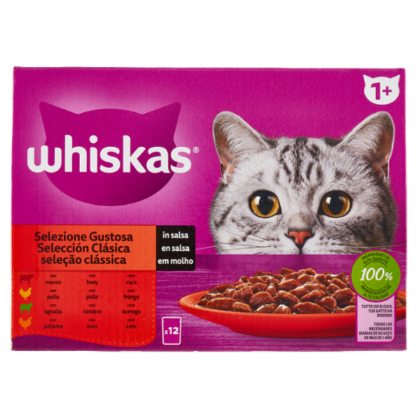 Whiskas Selezione Gustosa in salsa con manzo, con pollo, con agnello, con pollame 12 x 85 g