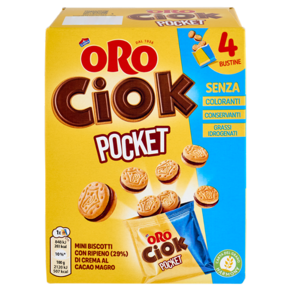 Oro Ciok Pocket Mini biscotti ripieni di crema al cacao magro - 4 x 40 g