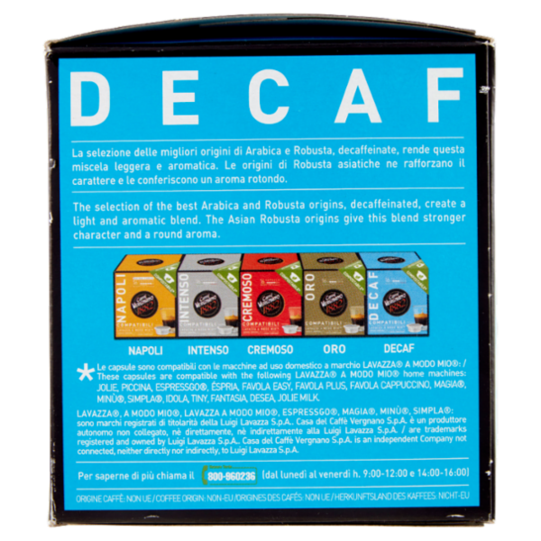 Caffè Vergnano 1882 Decaf Compostabile** Capsule Compatibili Lavazza a Modo Mio* 16 x 7,5 g