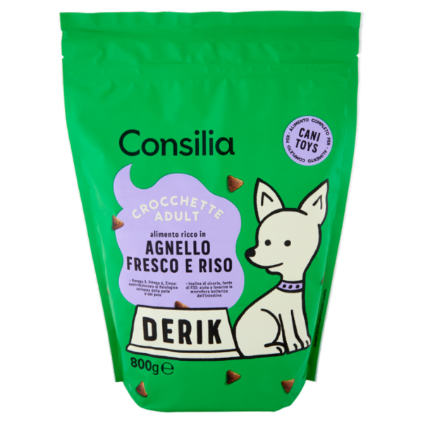 Consilia Derik Cane Adulto di Taglia Toys Crocchette con Agnello Fresco e Riso 800 g