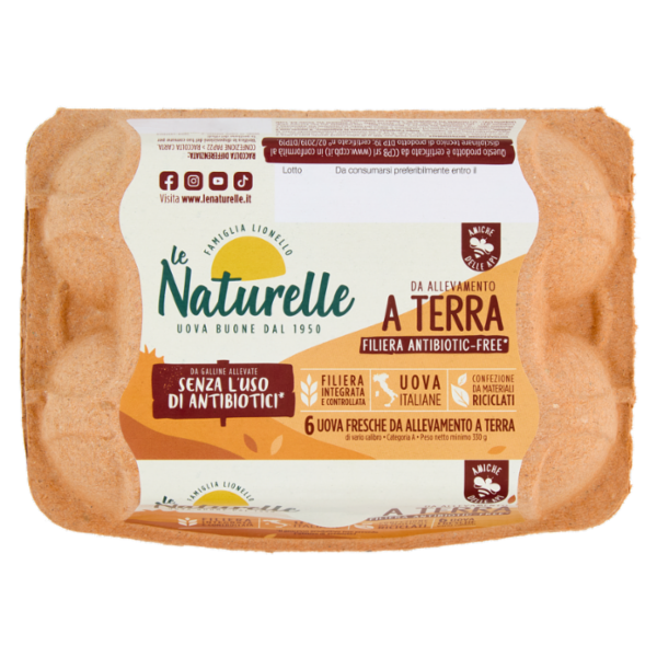 le Naturelle 6 Uova Fresche da Allevamento a Terra da Galline Allevate Senza Uso Antibiotici* 330g
