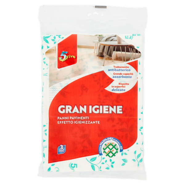 Super5 Gran Igiene Panni Pavimenti Effetto Igienizzante cm 40x55 3 pz