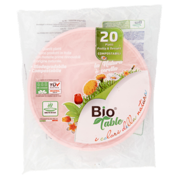 Bio Table i colori della natura Piatti Frutta & Dessert Compostabili Rosa 20 pz