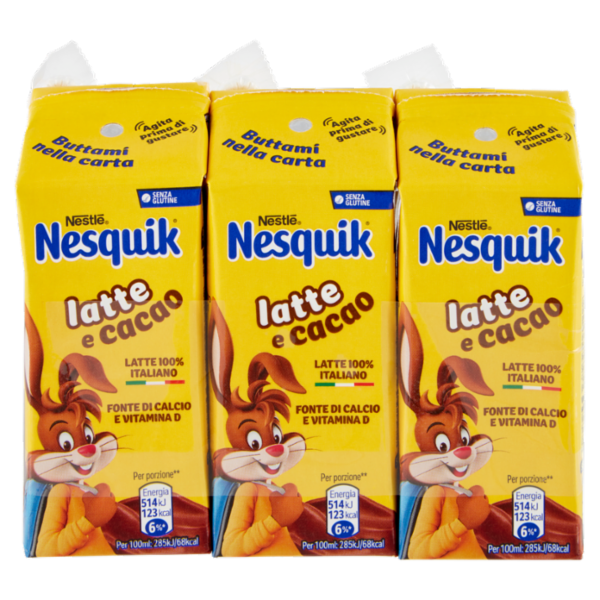 NESQUIK Pronto da Bere Bevanda a base di Latte e Cacao Solubile 3 brick da 180 ml
