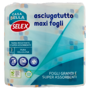 Selex Casa Bella Asciugatutto 3 Veli Maxi Fogli Super Assorbenti 85 Strappi 2 Rotoli