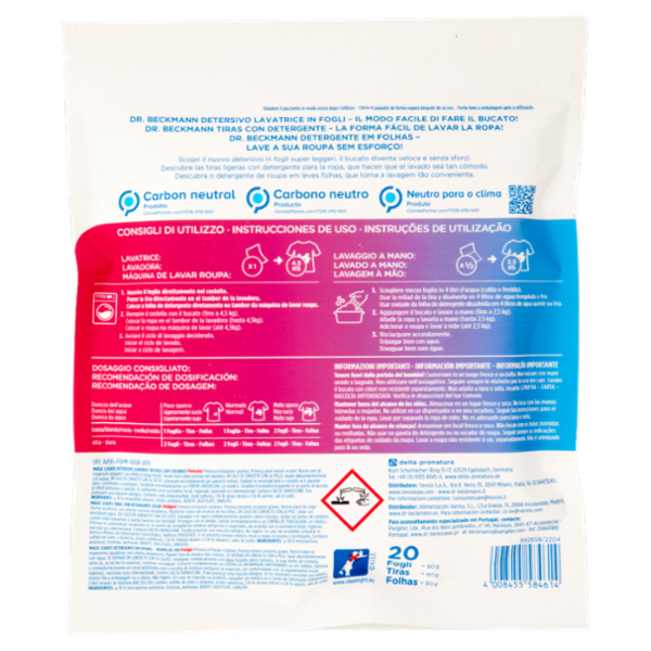 Dr. Beckmann Detersivo Lavatrice in Fogli Capi Colorati 20 pz