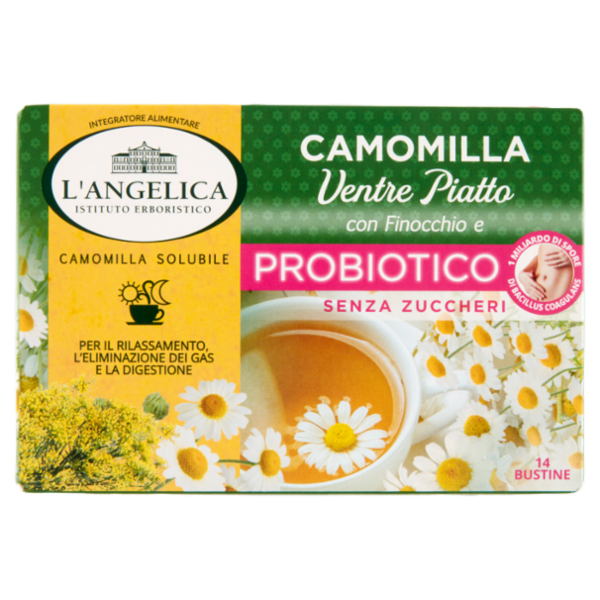 L'Angelica Camomilla Ventre Piatto con Finocchio e Probiotico Senza Zuccheri 14 Bustine 56 g