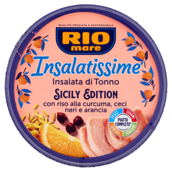 Rio mare Insalatissime Insalata di Tonno Sicily Edition con riso alla curcuma,ceci neri,arancia 200g