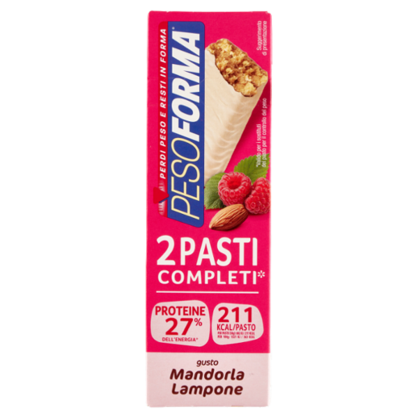 Pesoforma Barrette 2 Pasti, sostitutive del pasto, gusto Mandorla Lampone, 211 kcal a pasto, 2 x 58g