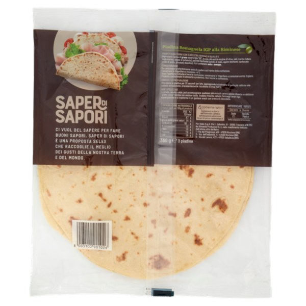 Selex Saper di Sapori Piadine Fresche Romagnole I.G.P. alla Riminese con Olio Extra Vergine 3x120 g