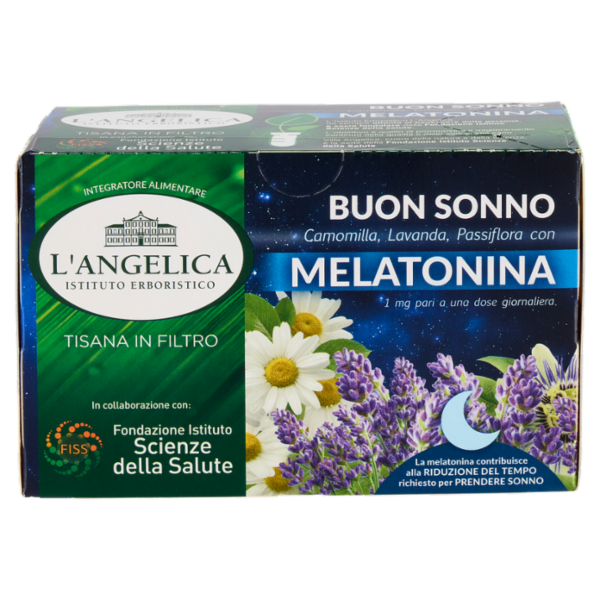 L'Angelica Tisana in Filtro Buon Sonno Camomilla, Lavanda, Passiflora con Melatonina 15 Filtri 30 g
