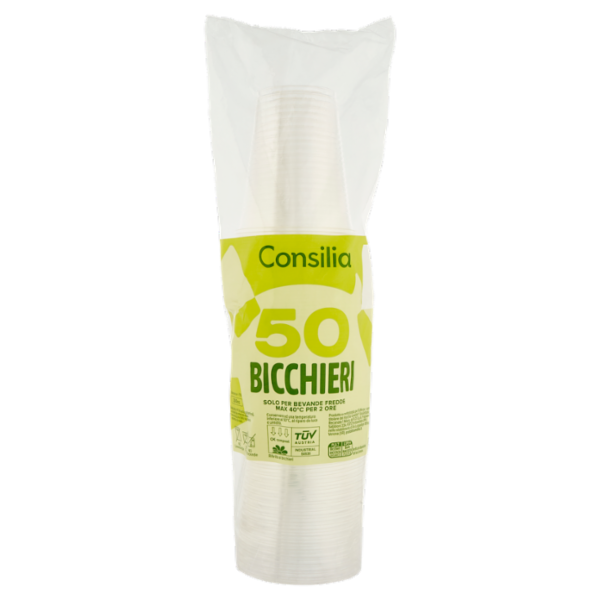 Consilia Bicchieri Trasparenti Biodegradabili e Compostabili 200 cc 50 pezzi
