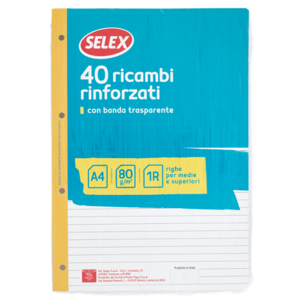 Selex Ricambio Bianco Quaxima Formato A4 40 Fogli Rinforzati 80 g Riga Unica