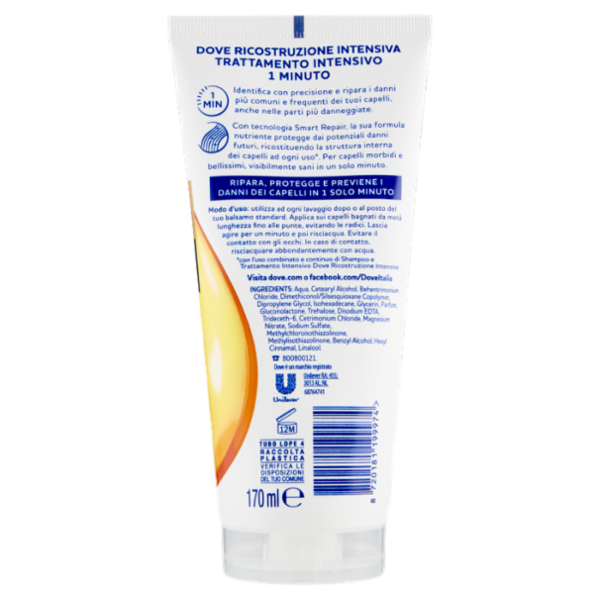 Dove Ricostruzione Intensiva Trattamento Intensivo per Capelli Danneggiati 1 Min 170 ml