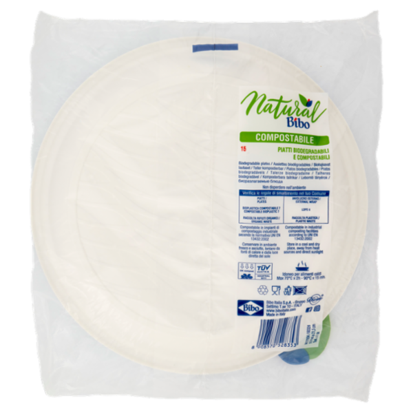 Natural Bibo piatti piani Biodegradabili e compostabili 15 pz