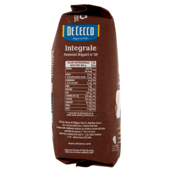 De Cecco Integrale Pennoni Rigati n° 39 500 g