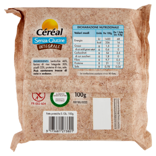 Céréal, Fette Proteiche ai Legumi, Integrali, Senza Glutine, Senza Lievito, Ricche di Fibre - 100 g