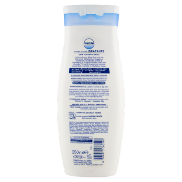 Leocrema Crema Corpo Idratante Aloe Vera e Acido Ialuronico 250 ml
