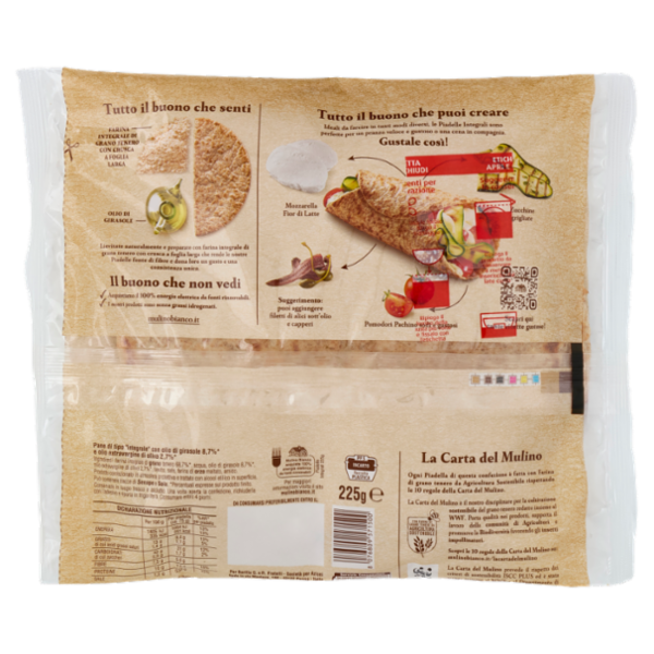 Mulino Bianco Piadelle Integrali Ideale per Piadina 3pz 225g