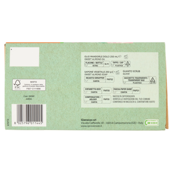 I Provenzali Mandorle Dolci Olio Elasticizzante 250 mL + Sapone Vegetale Corpo 250 g + Guanto Scrub