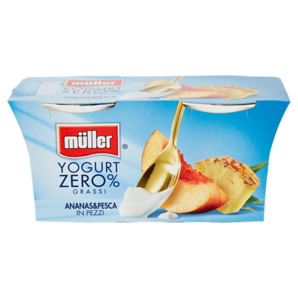 müller Yogurt Zero% Grassi Ananas&Pesca in Pezzi 2 x 125 g