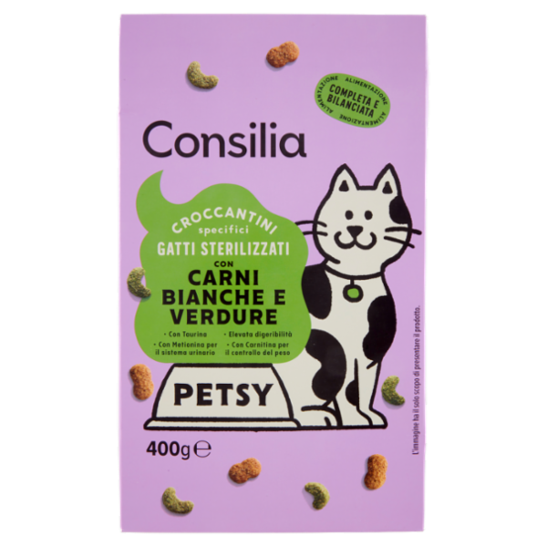 Consilia Petsy Gatto Sterilizzato Croccantini con Carni Bianche e Verdure 400 g