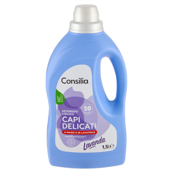 Consilia Detersivo a Mano e in Lavatrice Liquido Capi Delicati Lavanda 25 Lavaggi 1,5 L
