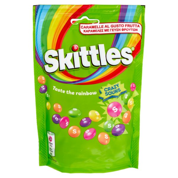 Skittles Crazy Sours, Caramelle Frizzanti Assortite al Gusto Frutta 136g