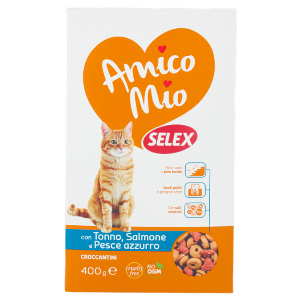 Selex Amico Mio Gatto Croccantini con Tonno, Salmone e Pesce Azzurro 400 g