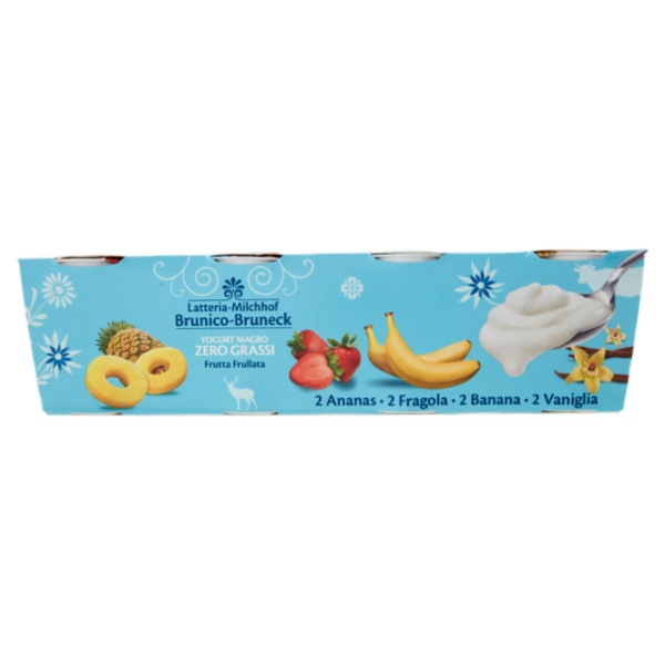 Latteria Brunico Yogurt Magro Zero Grassi 2 Ananas - 2 Fragola - 2 Banana - 2 Vaniglia 8 x 125 g