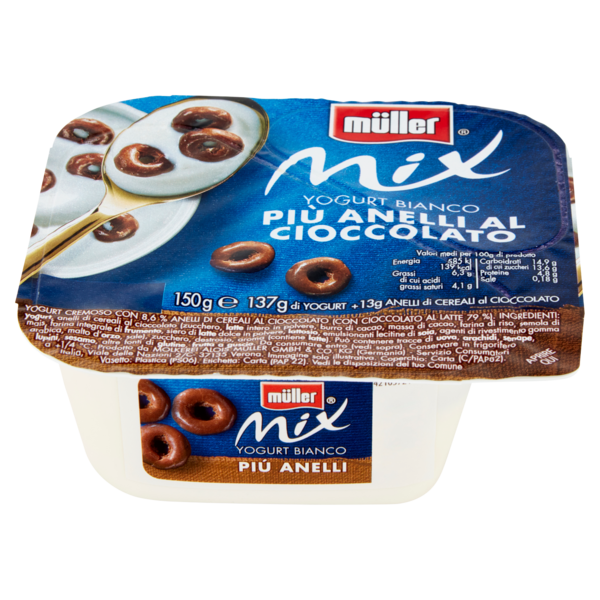 müller Mix Yogurt Bianco Più Anelli al Cioccolato 150 g