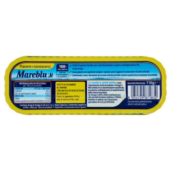 Mareblu Delicatamente al Vapore Filetti di Sgombro con un filo di olio di oliva 110 g