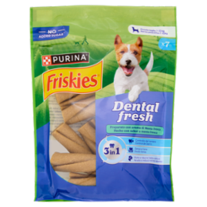 PURINA FRISKIES Dental Fresh Snack Igiene Orale e Dentale Taglia S Busta 7 Bastoncini 110 g