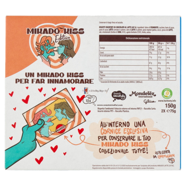 Mikado Kiss Limited Edition Bastoncini sottili e croccanti, ricoperti di cioccolato al latte 2x75 g