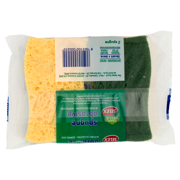 Selex Casa Bella Spugne Abrasive in Pura Cellulosa Doppio Uso con Antibatterico 2 pezzi