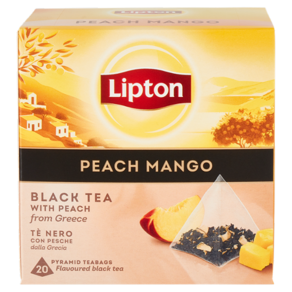 Lipton Peach Mango Tè Nero con Pesche dalla Grecia 20 Pyramid Teabags 34 g