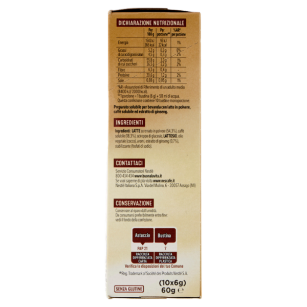 NESCAFÉ Ginseng da Zuccherare Caffè Solubile con Ginseng, 10 Bustine 60g