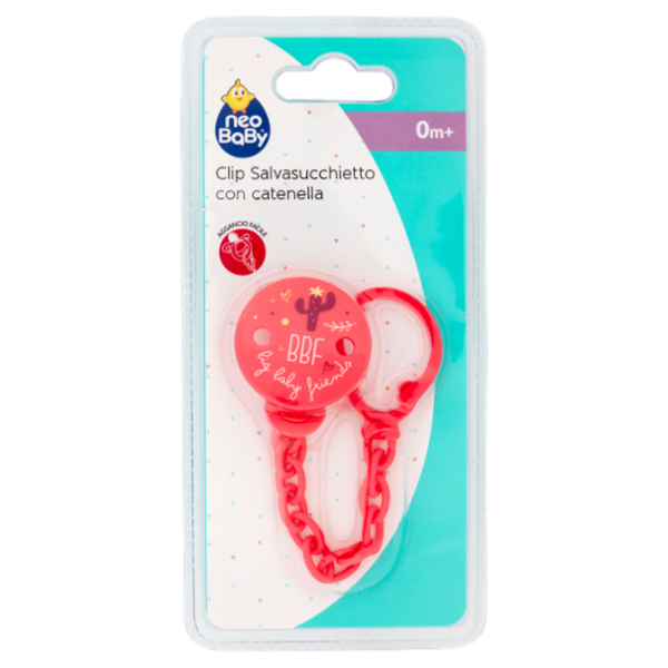 neo Baby Clip Salvasucchietto con catenella 0m+ Dino Rosa