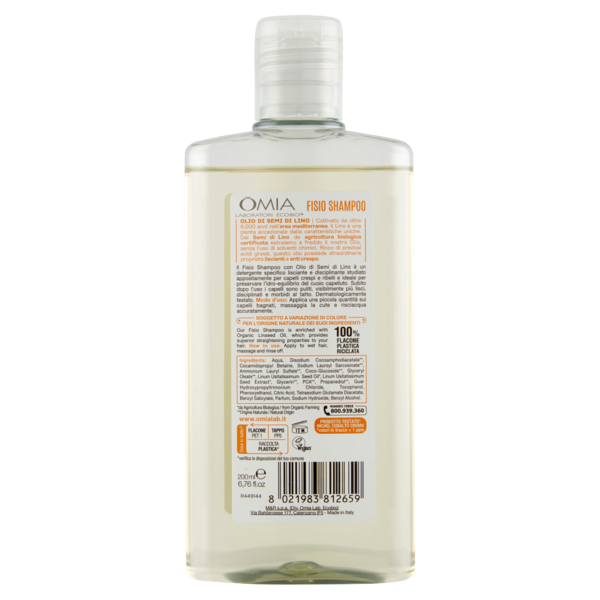 Omia Laboratori Ecobio Fisio Shampoo ecobiologico olio di semi di lino Lisciante 200 ml