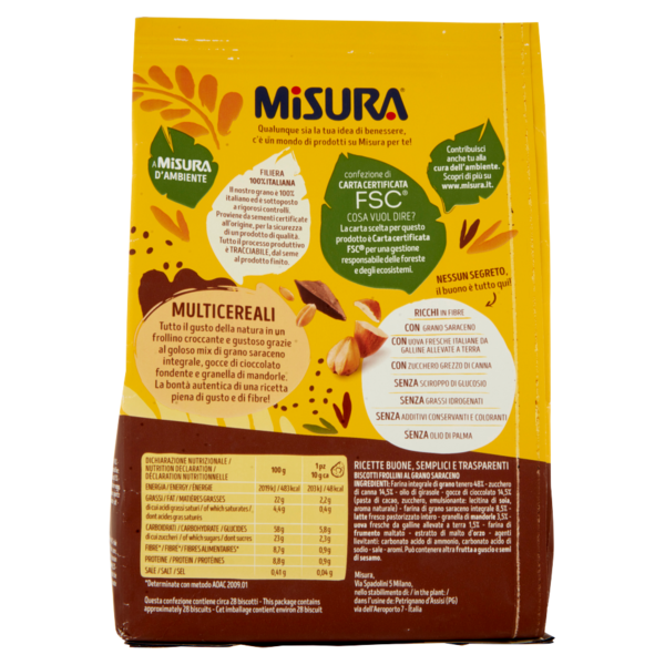 Misura Multicereali Grano Saraceno Gocce di Cioccolato e Mandorle 280 g