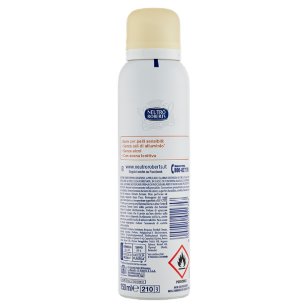 Neutro Roberts pelle sensibile zero% sali e alcol latte Deo Spray 150 ml