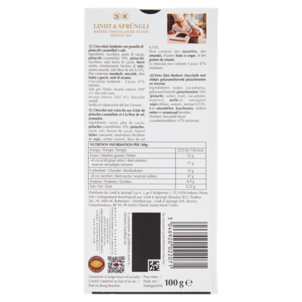 Lindt Excellence Tavoletta Pistacchio 100 g
