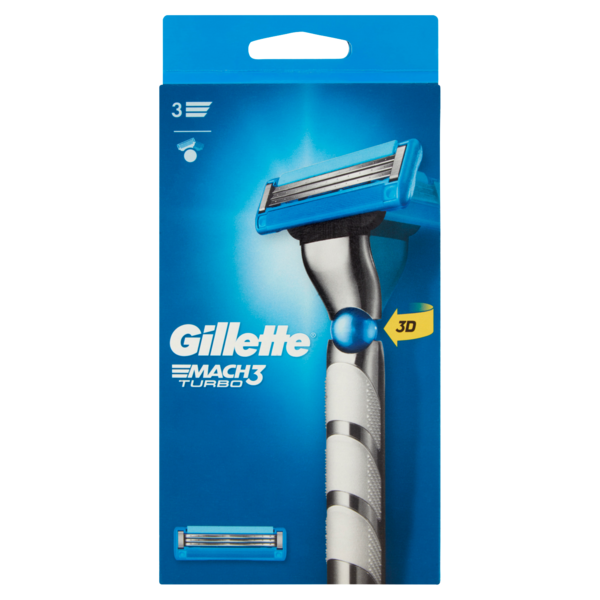 Gillette Rasoio da Uomo Mach3 Turbo Manico + Lamette di Ricambio, 2 Ricariche